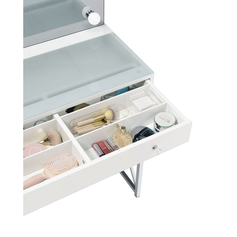 Hamlin - Makeup Vanity Table With Lighted Mirror And Padded Stool - White