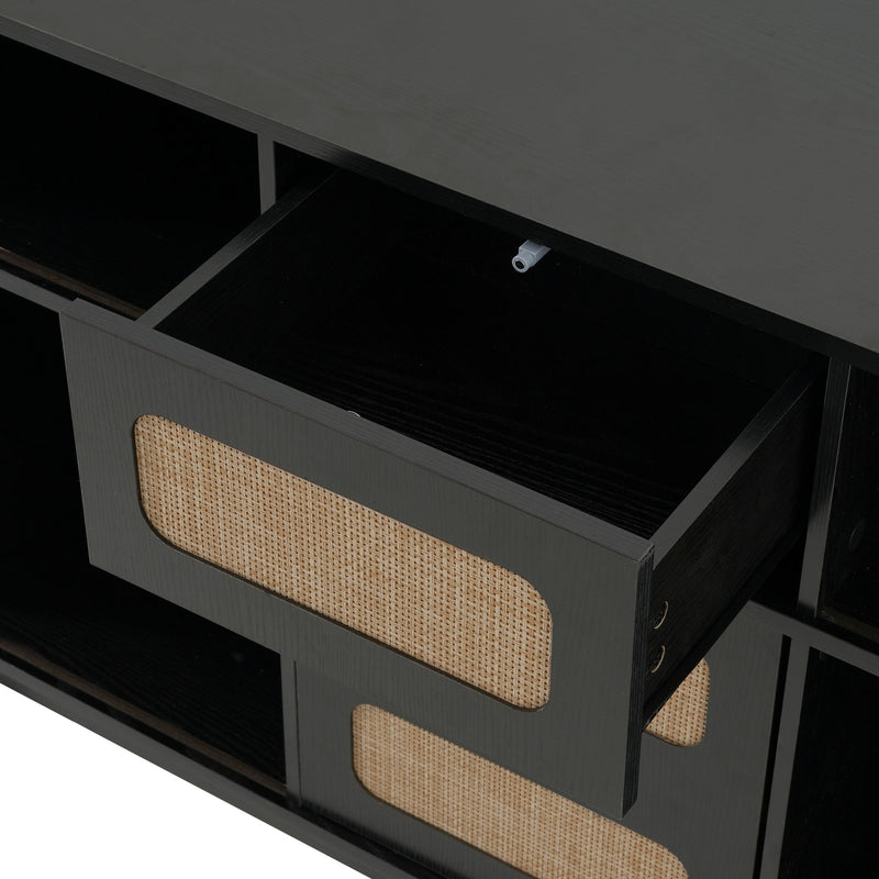 Fluted Sideboard Buffet Cabinet With Sliding Doors And Adjustable Shelves