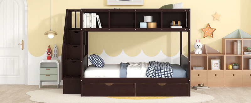 Bunk Bed With Shelfs, Storage Staircase And 2 Drawers