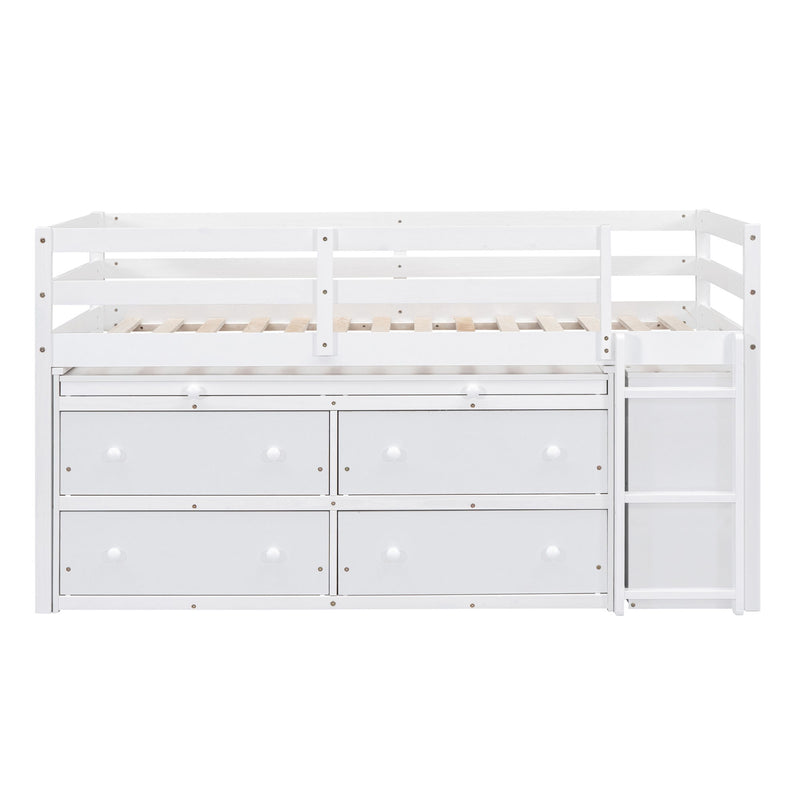 Loft Bed With Retractable Writing Desk And 4 Drawers, With Lateral Portable Desk And Shelves