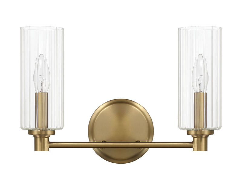 Regal - Double Light Vanity With Clear Ribbed Satin - Antique Brass / Clear