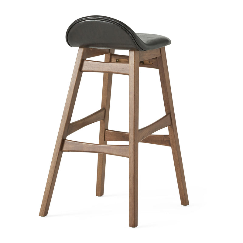 Contemporary Bar Stool With Stylish Seat And Small Backrest - Dark Brown