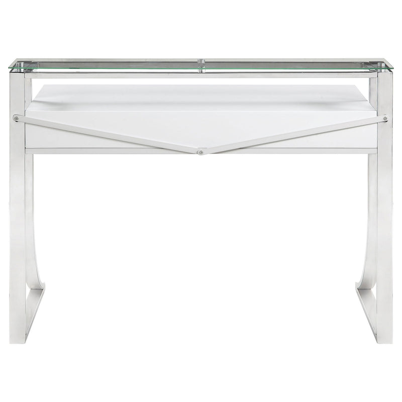 Serrano - 2 Drawer Writing Desk With Polished And Tempered Glass Hutch - Glossy White