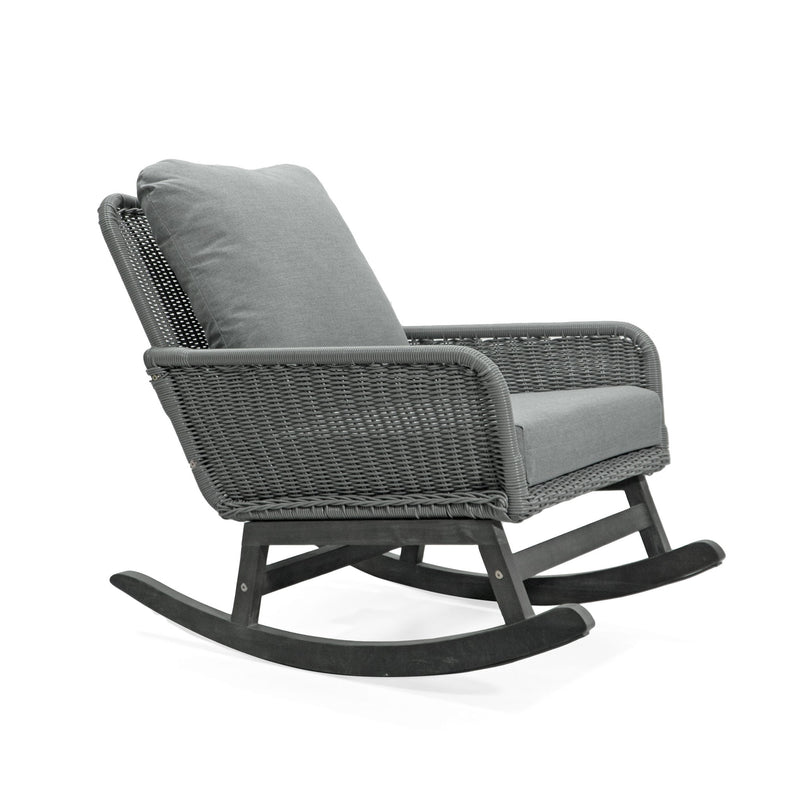 Contemporary Minimalist Wicker Rocking Chair With Soft Cushions And Durable Wooden Frame