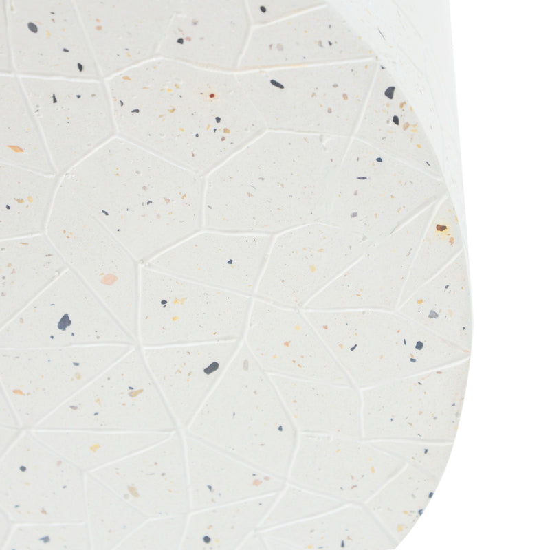 Outdoor Terrazzo Concrete Drum End Table, Living Room Accent Table - White Terrazzo
