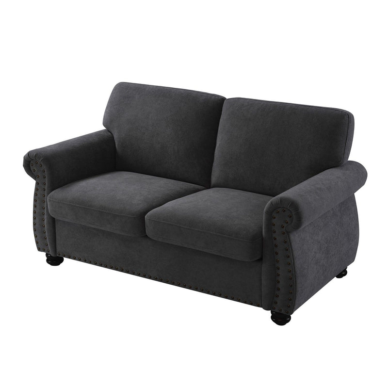 Soft Loveseat, Upholstered 2 Seater Couch, Loose Back Cushions And Turned Legs
