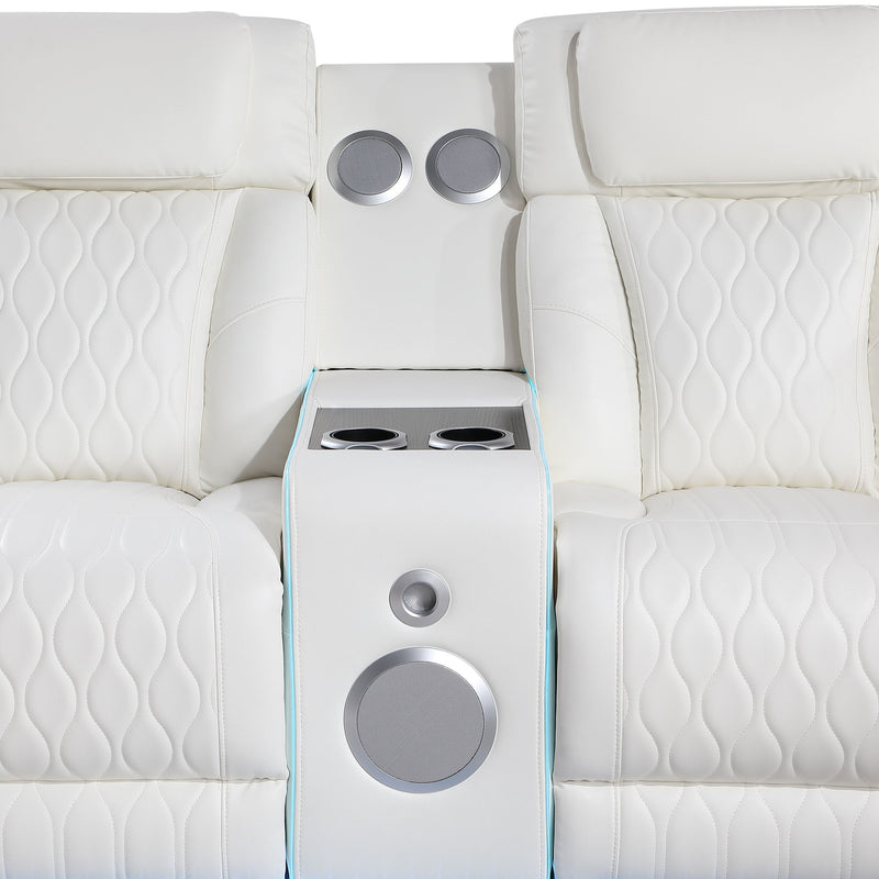 Electra - Power Recliner Sectional Sofa With Power Headrests, Console Loveseats, Wedge, LED Light Strip, Speakers