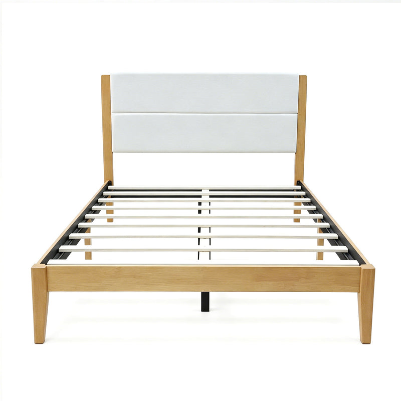 Platform Bed Frame With Upholstered Headboard, Slat Support