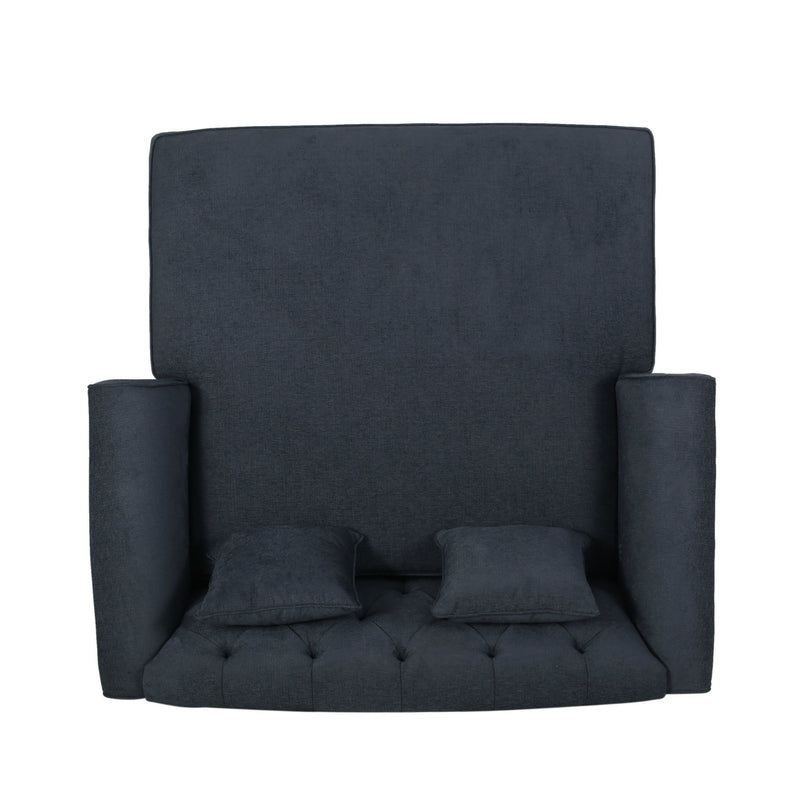 Upholstered Chaise Lounge & Scroll Arms, Turned Legs And 2 Pillows - Charcoal
