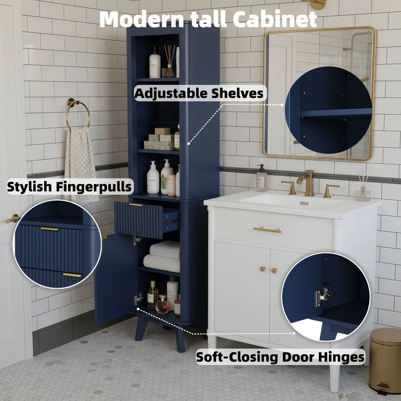 Tall Bathroom Storage Cabinet With Adjustable Shelves And 1 Drawer & Door