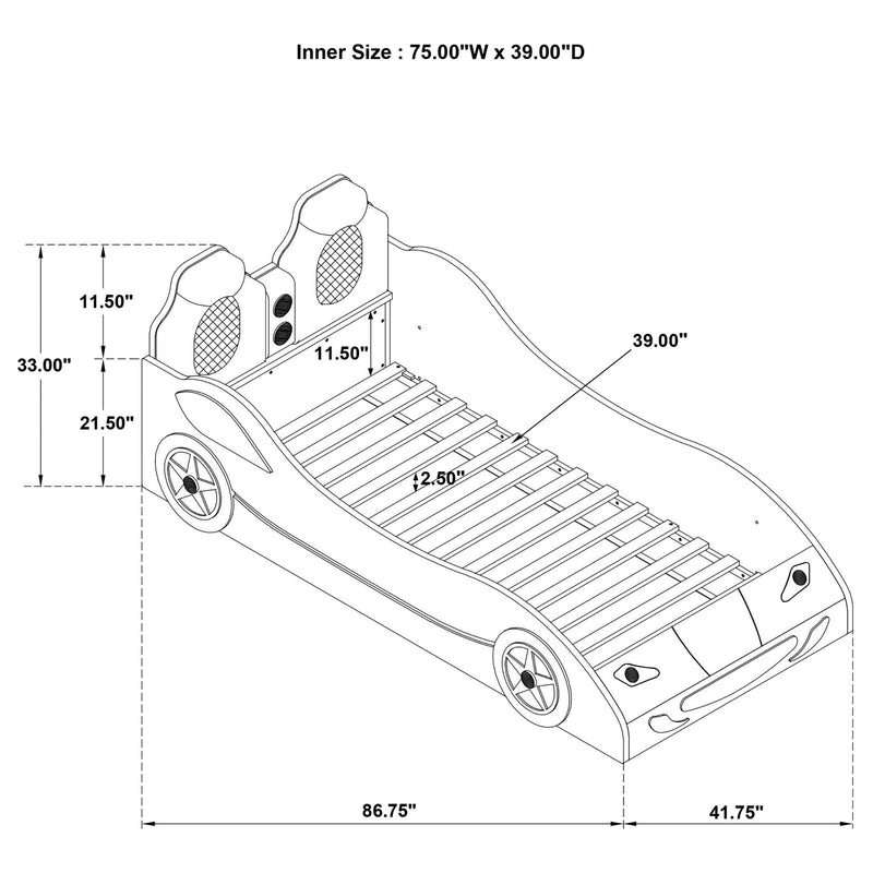 Cruiser Wood Twin LED Race Car Bed White
