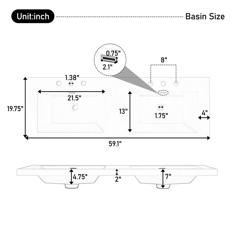 Bathroom Vanity With Double Sinks, 3 Drawers & 4 Doors - White