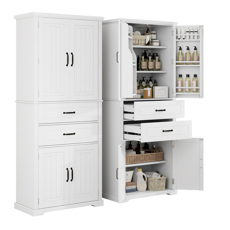 Multi Functional Storage Cabinet With Adjustable Shelves, 2 Drawers, Door Shelves