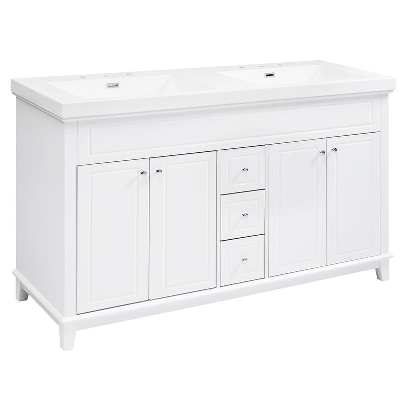 Bathroom Vanity With Double Sinks, 3 Drawers & 4 Doors - White