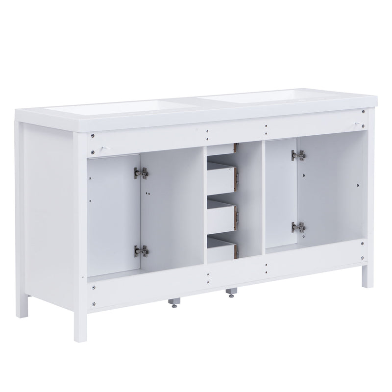 59.1" Minimalist Double Sink Bathroom Vanity With Top, Soft Close Doors & Drawers - White