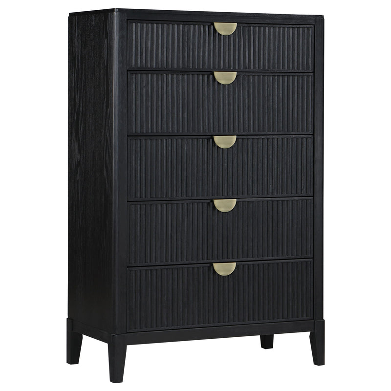 California King 5 Piece Bedroom Set With Fluted Detailing - Black