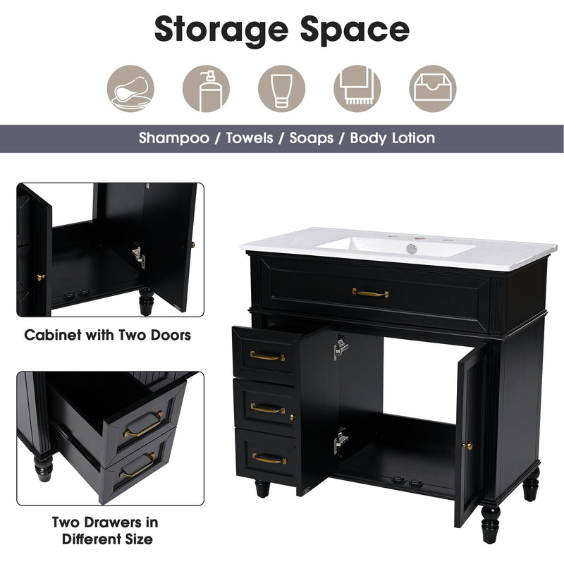 Bathroom Vanity With Sink, Freestanding Cabinet & Drawers