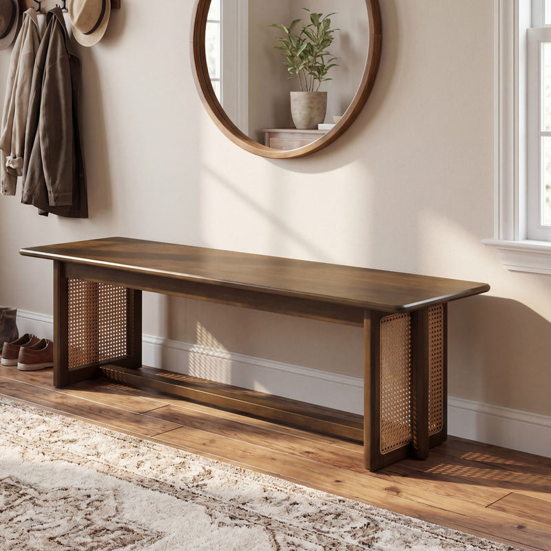 Dining Bench With Rattan Weave