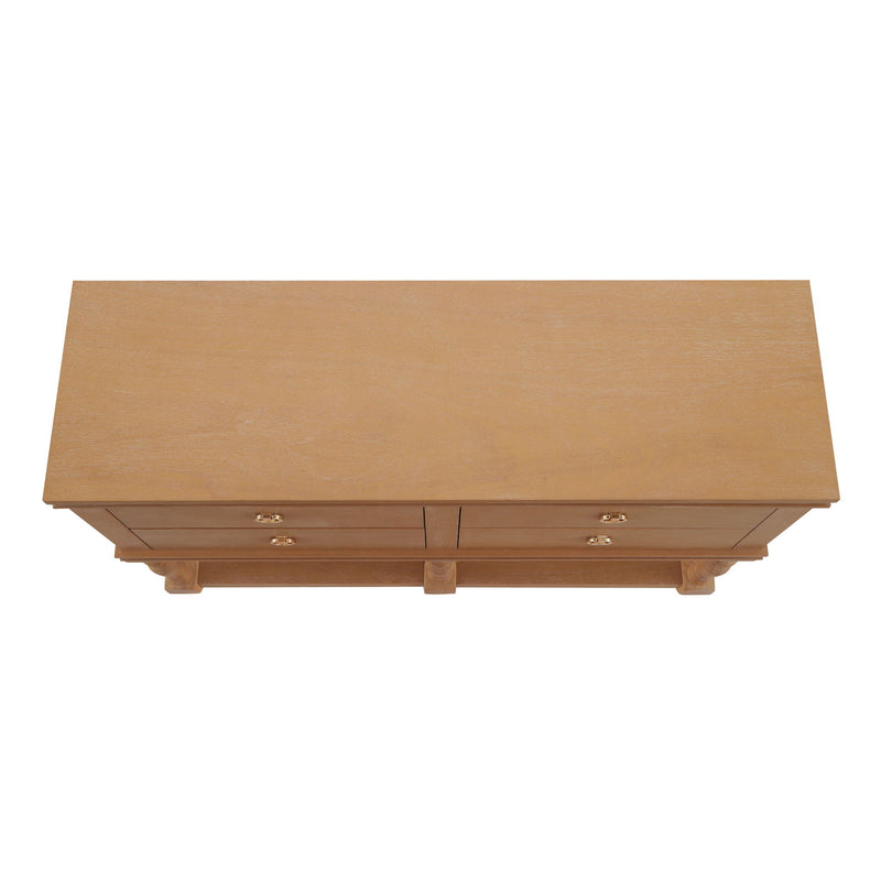 Console Table With 4 Soft Close Drawers, Thick Bottom Shelf For Living Room - Natural