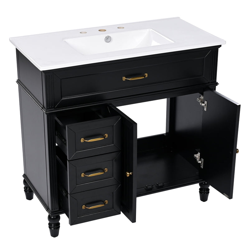 Bathroom Vanity With Sink, 2 Doors 2 Drawers, Freestanding Design