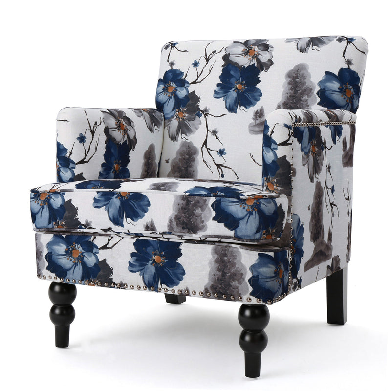 Club Chair With Tapered Birch Wood Legs - Multicolor