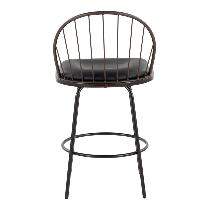 Riley - Claire Farmhouse Fixed Height Counter Stool With Swivel With Round Footrest (Set of 2) - Black / Bronze / Walnut / Brown