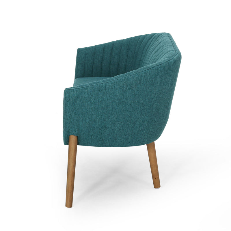Mid Century Modern Loveseat With Channel Stitched Backrest