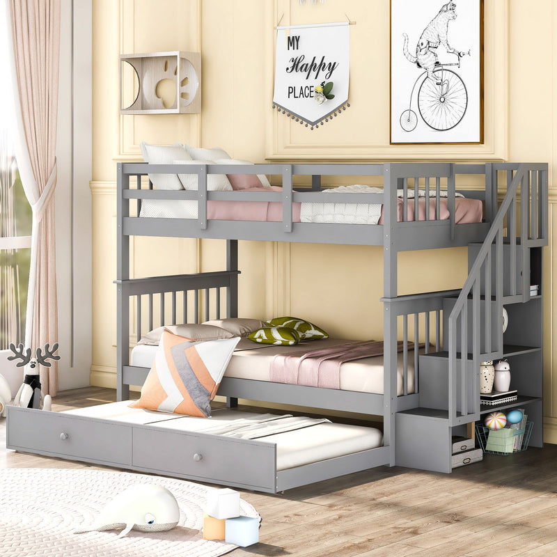 Stairway Bunk Bed & Storage And Guard Rail For Bedroom
