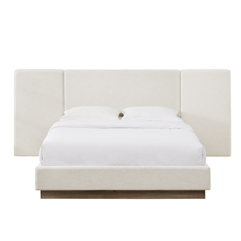 Muse - Queen Upholstered Platform Bed Frame - Ivory / Light Gray / Camel Oak