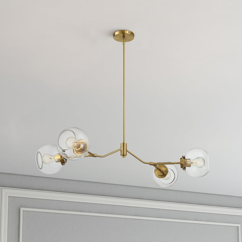 Jewel - 4 Lights Chandelier Ceiling Hanging Light Fixture - Clear / Gold
