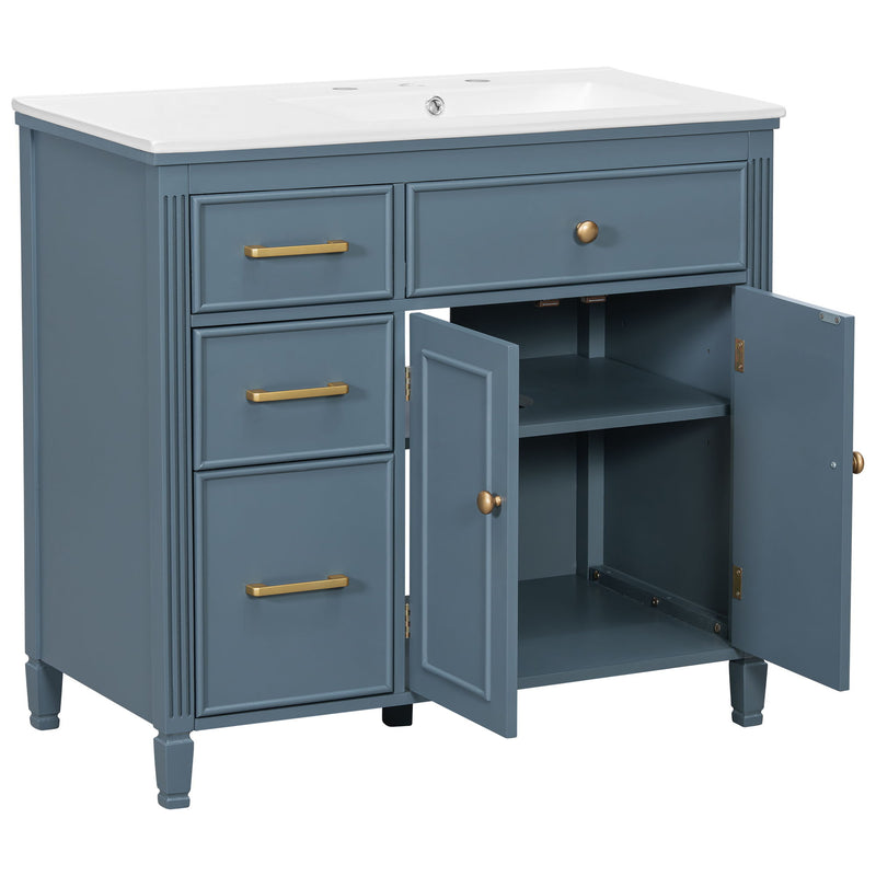Bathroom Vanity With Sink, 1 Tip Out Drawer, 3 Side Drawers, Adjustable Shelf