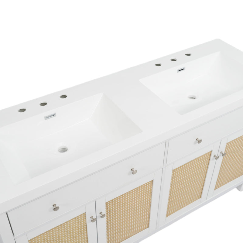 Bathroom Vanity With Double Sink, Large Storage Space - White