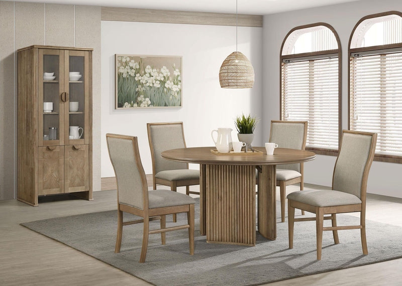 Adina 53-inch Round Wood Dining Table Distressed Light Brown