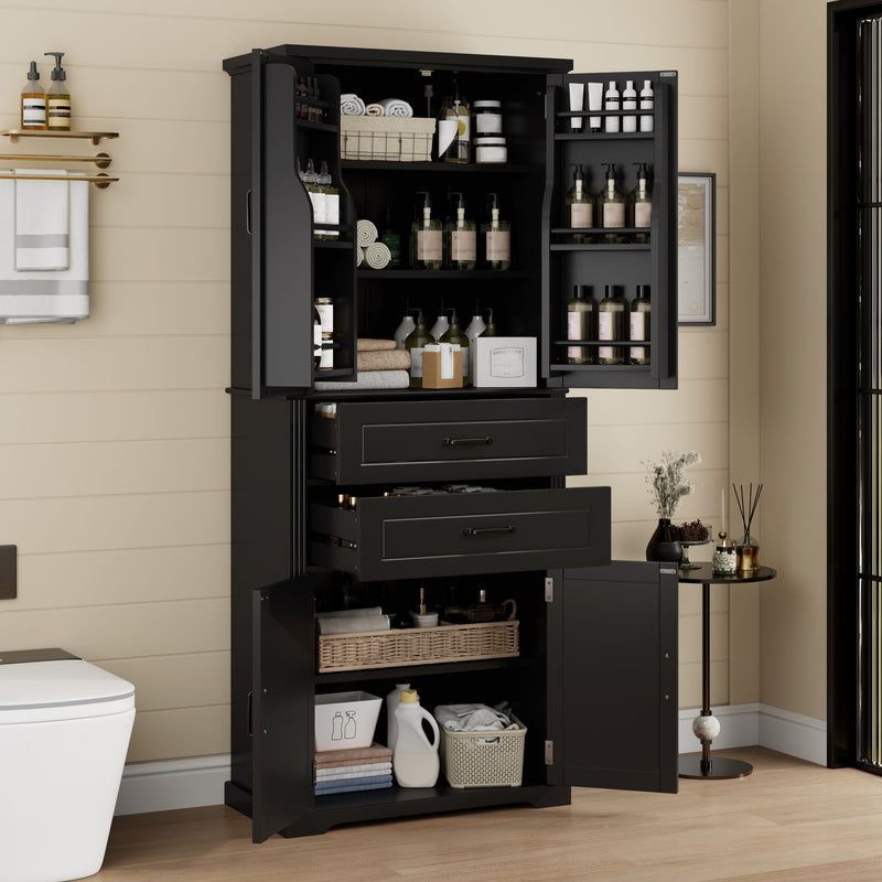 Storage Cabinet With Adjustable Shelves, 2 Drawers, Doors