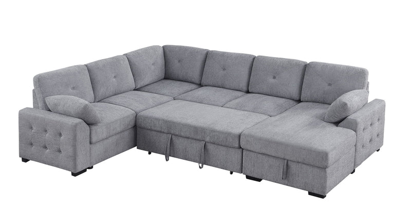 Nyhan - Upholstered Corner Sectional With Pull Out Loveseat And Storaged Chaise