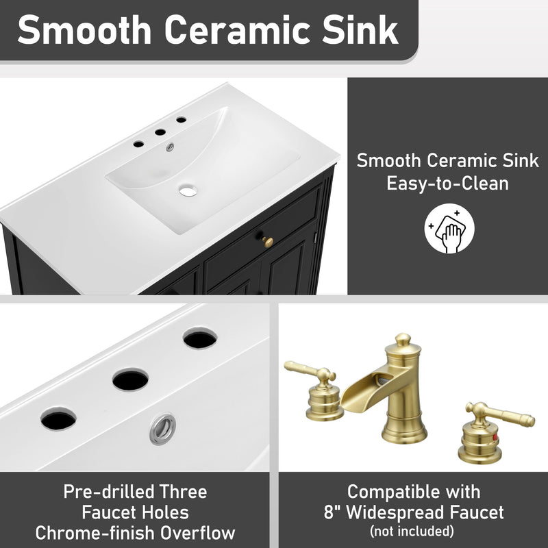 Bathroom Vanity With Sink, 1 Tip Out Drawer, 3 Side Drawers, Adjustable Shelf