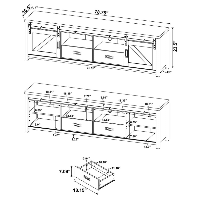 Madra 2-door Engineered Wood 79-inch TV Stand Distressed Pine