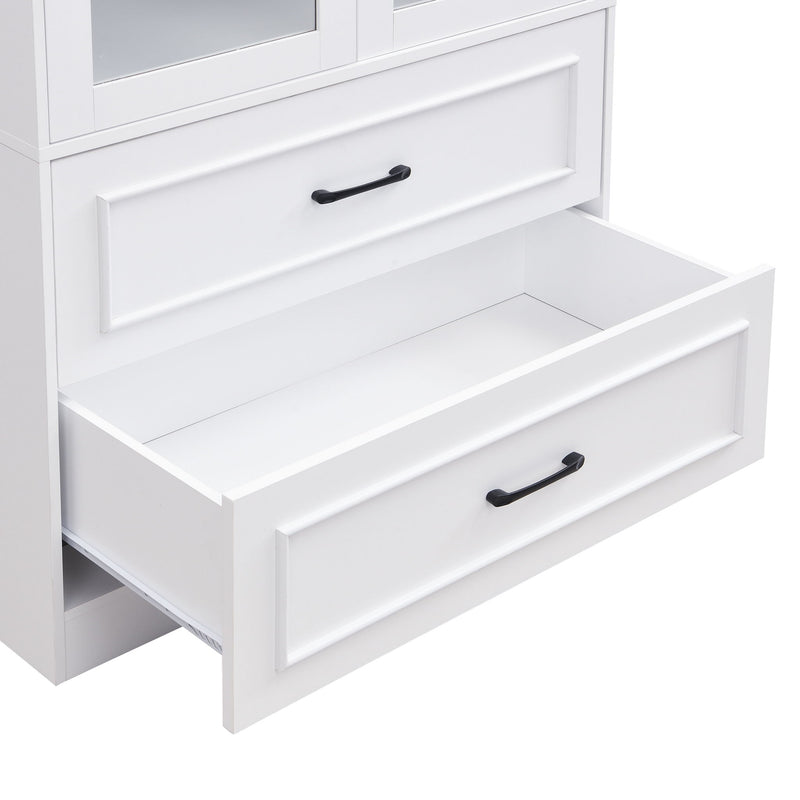 Arched Top Storage Cabinet With Fixed 2 Tier Shelves, 2 Large Drawers