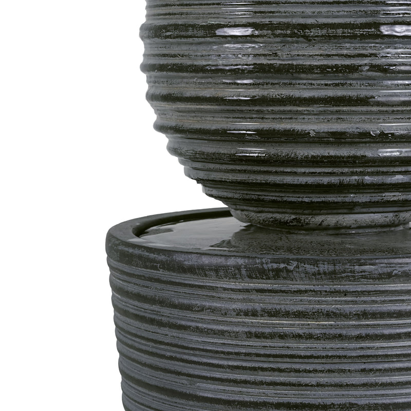 31.5" Tall Striped Column Fountain With LED Light Design For Outdoor Spaces - Gray
