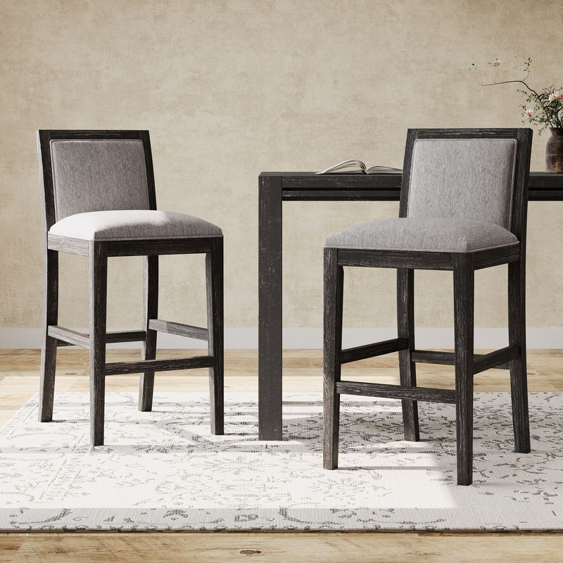 Bar Stools (Set of 2), Rubber Wood Frame, Retro Bar Chairs Suitable For Kitchen Island - Black / Gray