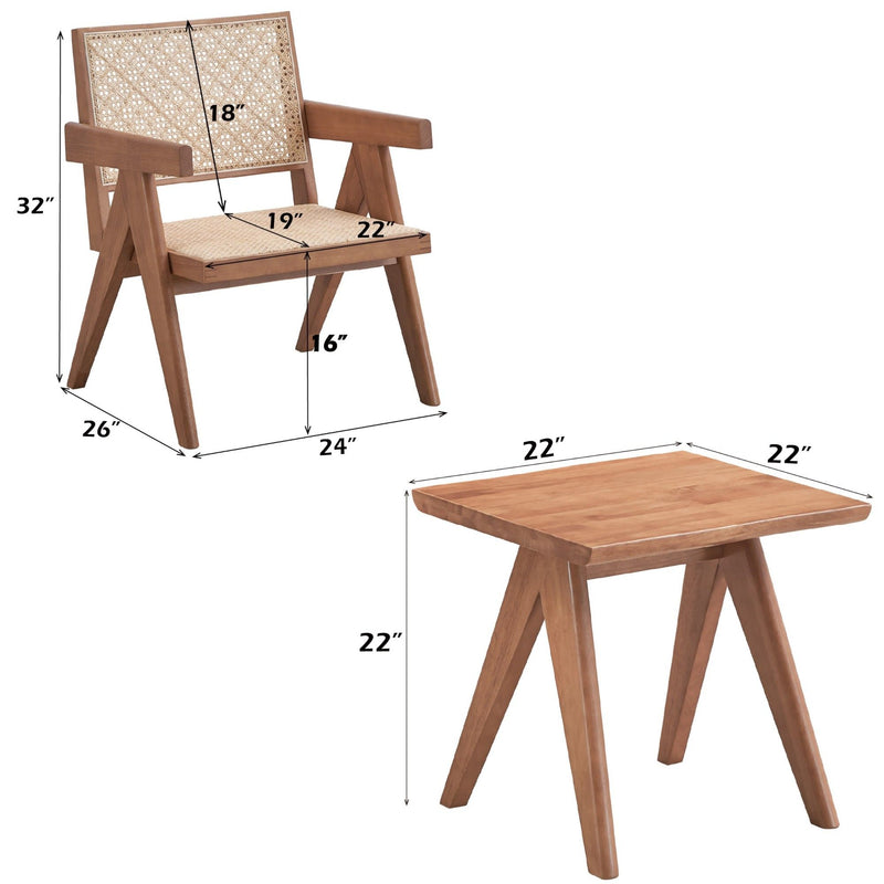 3 Piece Accent Chair Set And Matching End Table For Living Room - Natural
