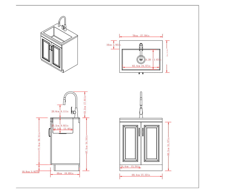 Darwin - Deluxe Laundry Cabinet With Pull-Out Faucet And Stainless Steel Sink