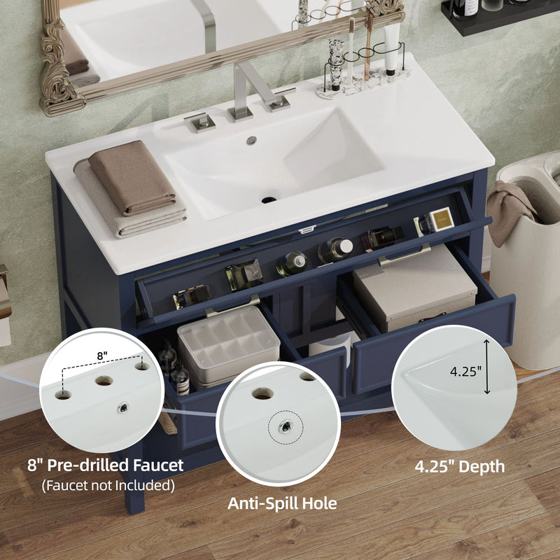 Bathroom Vanity With Ceramic Sink, Tip Out Tray & 2 Full Extension Drawers