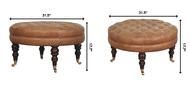 Buffalo - Round Ottoman With Castor Legs - Brown