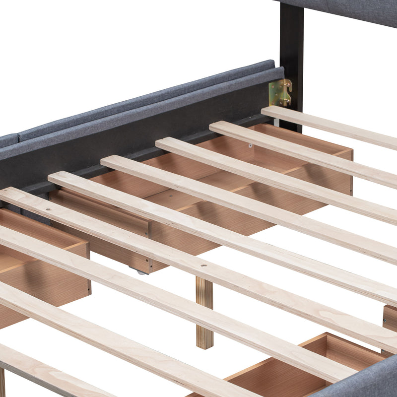 Upholstered Platform Bed With Classic Headboard And Drawers, No Box Spring Needed