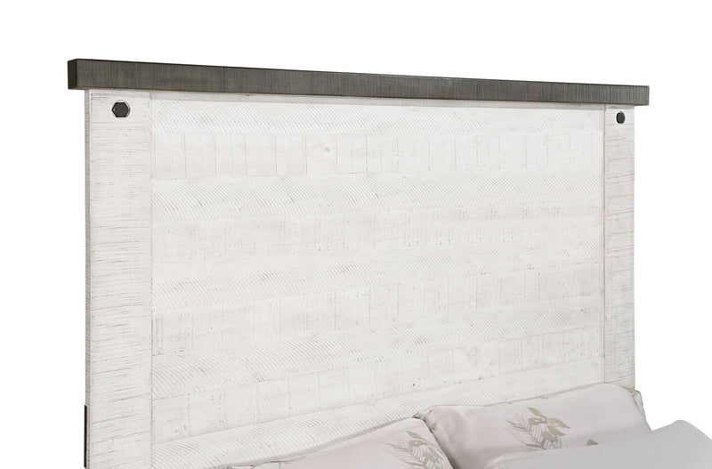 Lilith Wood Queen Panel Bed Distressed White