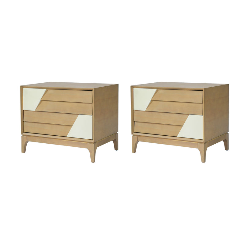 Japandi 2 Drawer Nightstand With Geometric Design