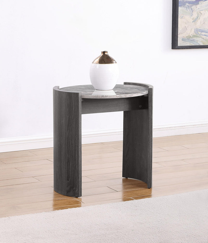 Gladstone Round Faux Marble Top End Table Distressed Grey