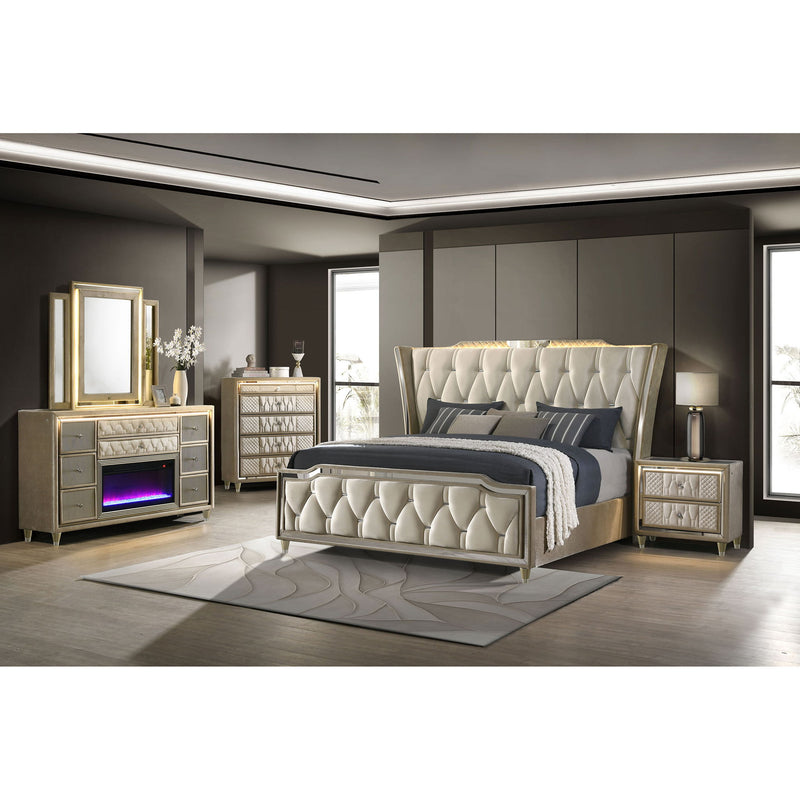 Mika - LED Upholstered Bed With Tufted Wingback Headboard And Ambient Lighting