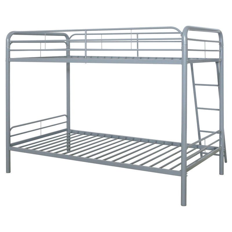 Long Beach - Twin Over Twin Bunk Bed With Built In Guardrails And Angled Ladder - Silver
